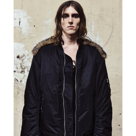 JOHN LAWRENCE SULLIVAN :NYLON MASSIVE ROUNDED SLEEVE BOMBER JACKET WITH BACK FUR