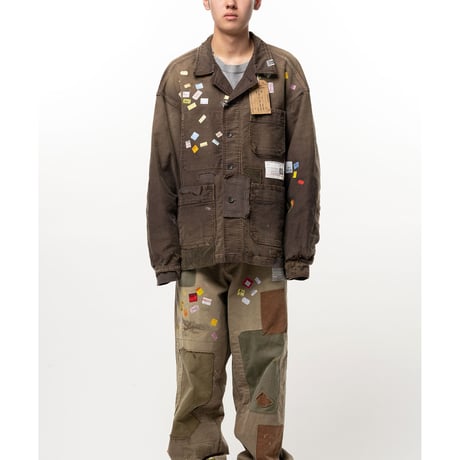 Maison MIHARA YASUHIRO : Price Tag Sticker Printed Repair Coverall Shirt