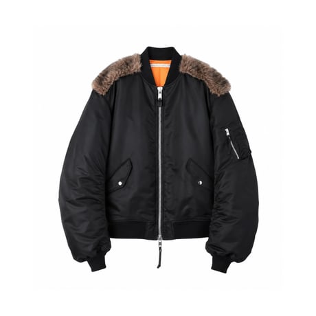JOHN LAWRENCE SULLIVAN :NYLON MASSIVE ROUNDED SLEEVE BOMBER JACKET WITH BACK FUR