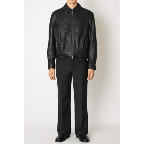 TAAKK : EMBROIDERY LEATHER BLOUSON
