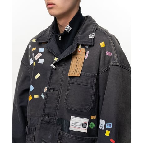 Maison MIHARA YASUHIRO : Price Tag Sticker Printed Repair Coverall Shirt