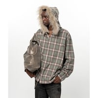 KAMIYA : Fur-Trimmed Hooded Check Shirt