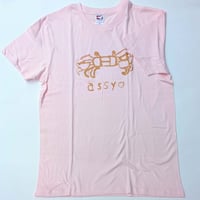 ミロコマチコ：手ぬぐい「カニTシャツ」（桃＋金）
