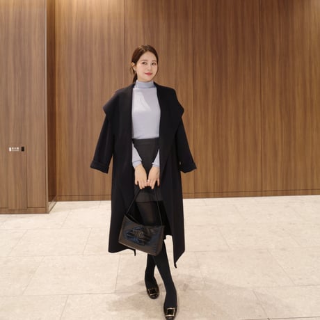 cashmere wool shawl long coat / black