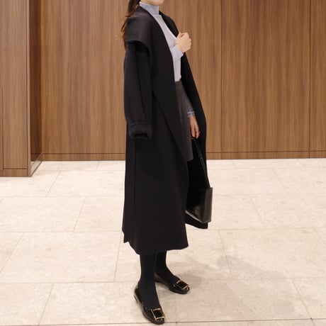 cashmere wool shawl long coat / black