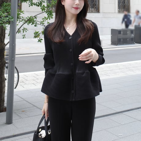 waffle peplum pleats cardigan
