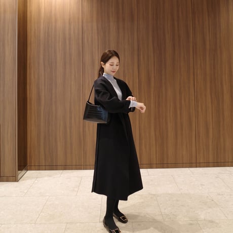 cashmere wool shawl long coat / black