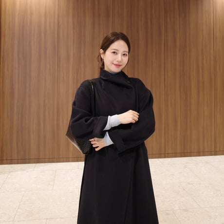 cashmere wool shawl long coat / black