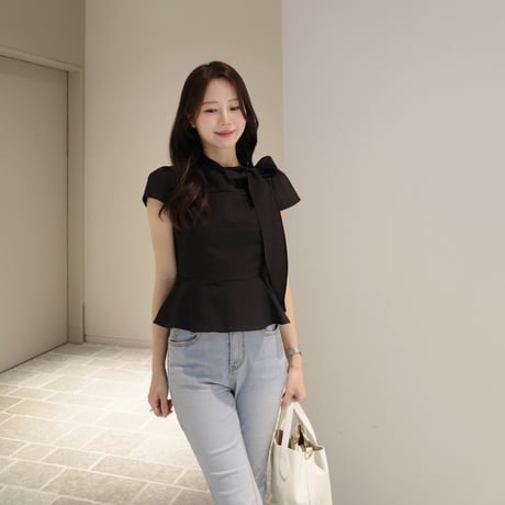 【9/17再入荷】side ribbon peplum blouse