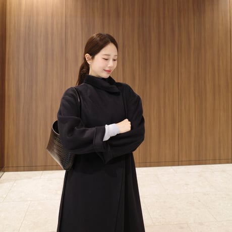 cashmere wool shawl long coat / black