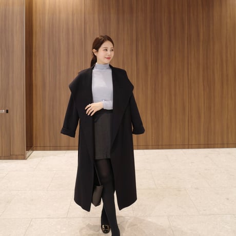 cashmere wool shawl long coat / black