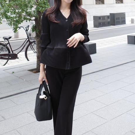 waffle peplum pleats cardigan