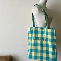 KLAR CHECK TOTE / ピーコックグリーン＆レモンイエロー