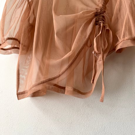 Asymmetry Gather Short Sheer Tops