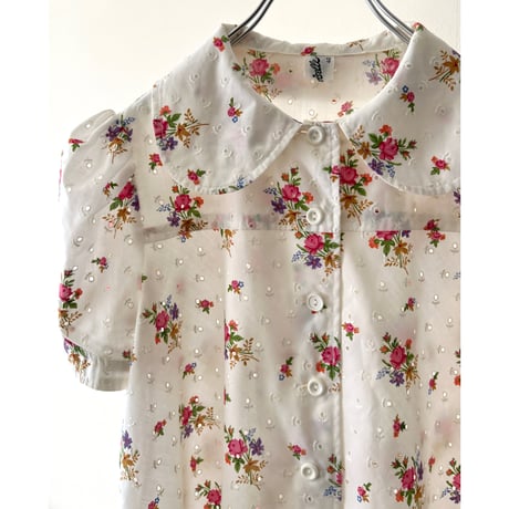 70's Euro Vintage Flower Pattern Cutlace Blouse (made in Germany)