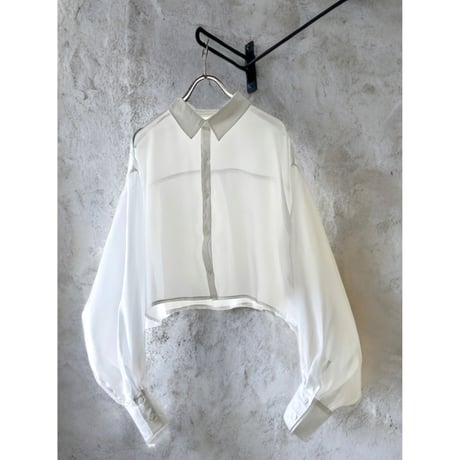 Balloon Sleeve Sheer Short Blouse