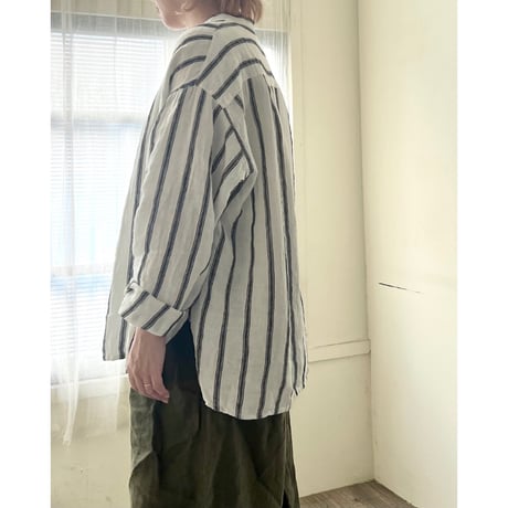 【即納品】ユニセックスシャツ(スタンドカラー/ストライプ)
