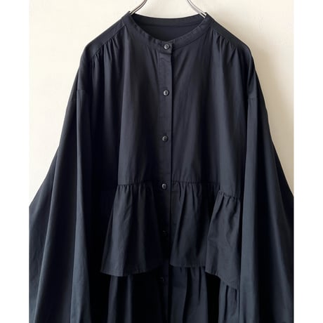 No-collar Frill Design Shirt Dress