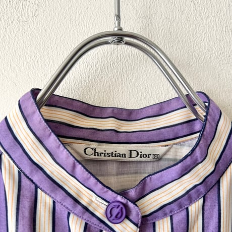 Old Christian Dior Stripe Pattern Short Sleeve Shirt