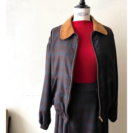 80-90's JUNKO SHIMADA Plaid Pattern Short Zip-JKT