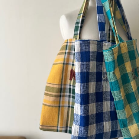 KLAR CHECK TOTE / サンフラワー＆クロムグリーン