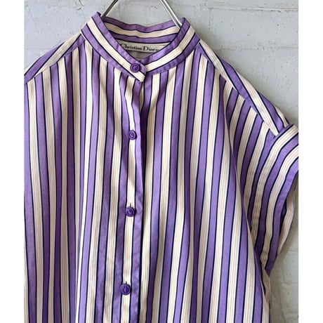 Old Christian Dior Stripe Pattern Short Sleeve Shirt
