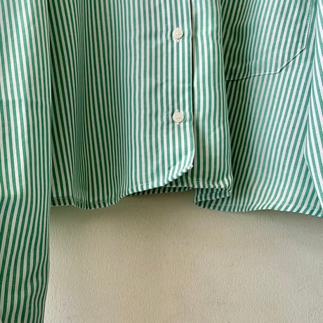 Mint Color Stripe Balloon Sleeve Short Shirt