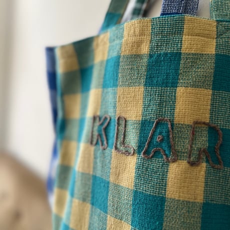 KLAR CHECK TOTE / ピーコックグリーン＆レモンイエロー