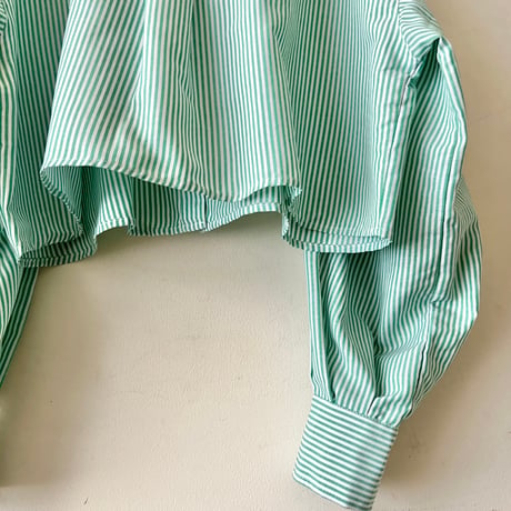 Mint Color Stripe Balloon Sleeve Short Shirt