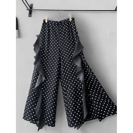 Dot Pattern Frill Design Wide Pants