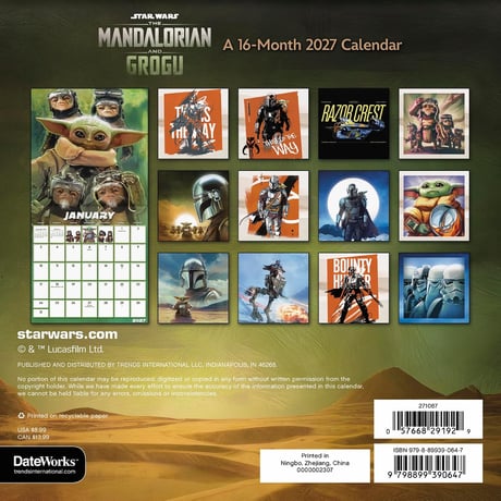 【USA直輸入】　STAR WARS　スターウォーズ　マンダロリアン　グローグー  2027年　 カレンダー　Sサイズ　　海外ドラマ　ディズニープラス