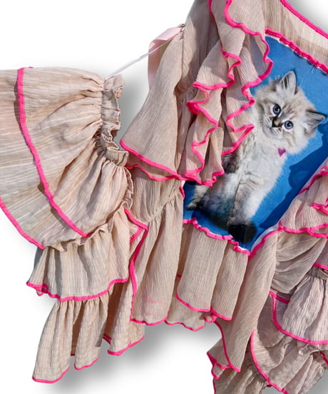 mother's made/マザーズメイド　605302 ピンク猫フリルトップス