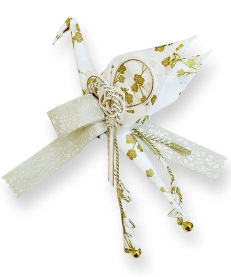 あそ美や　織り鶴カチューシャ 【白×金 梅柄】