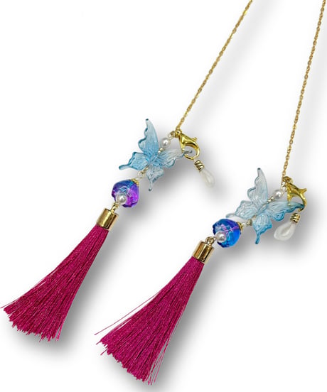 mignardises/ミニャルディーズ　グラス・マスクチェーンm6-2(蝶BL×PK)