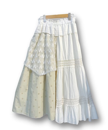 mother's made/マザーズメイド　602602 パッチワークティアードスカート(白)