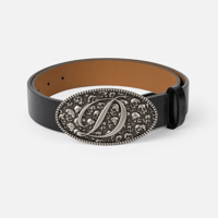 DIME SKULL LEATHER BELT - BLACK
