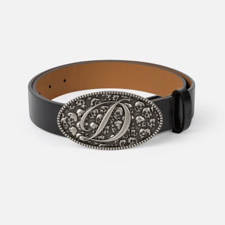 DIME SKULL LEATHER BELT - BLACK
