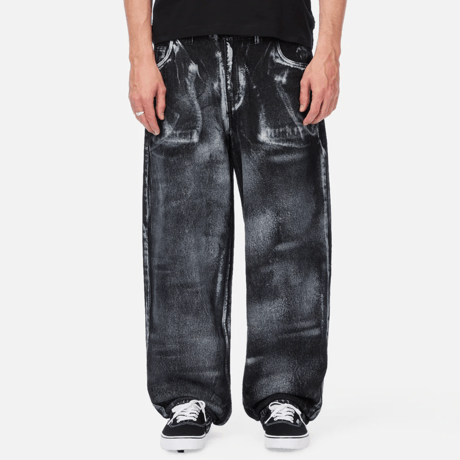 DIME BAGGY DENIM PANTS - BLACK (WHITE PAINT)