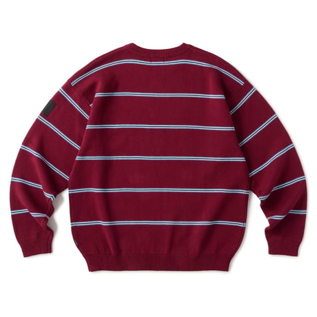 HELLRAZOR STRIPED RIB CREW KNIT - BURGUNDY