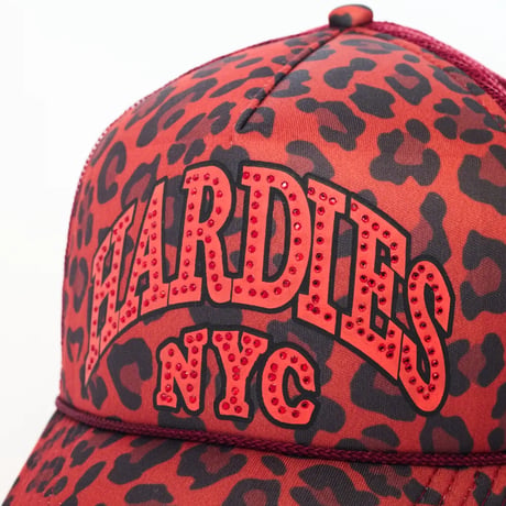 HARDIES HARDWEAR RHINESTONE TRUCKER HAT - RED CHEETAR/BLACK