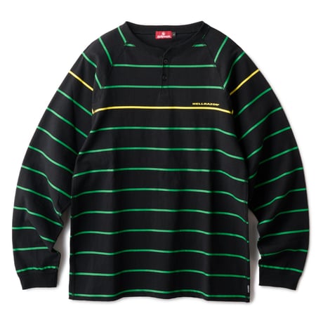 HELLRAZOR STRIPED HENLEY LS SHIRT - BLACK