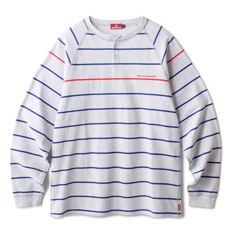 HELRAZOR STRIPED HENLEY L/S SHIRT - HEATHERGREY