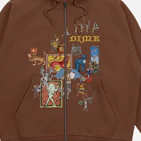 DIME WHAT THE MEDIEVAL ZIP HOODIE - AMERICANO