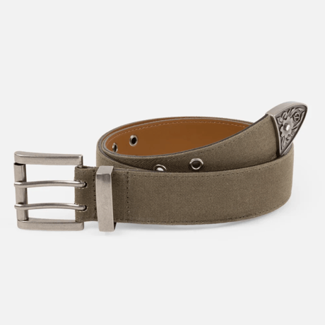DIME WAXED CANVAS BELT - BROWN/OLIVE