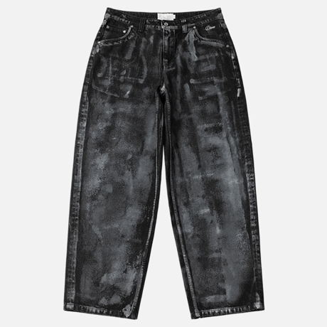 DIME BAGGY DENIM PANTS - BLACK (WHITE PAINT)