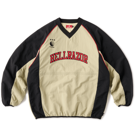 HELLRAZOR COLLEGE LOGO NYLON PULLOVER JACKET with VENTILATION - BEIGE