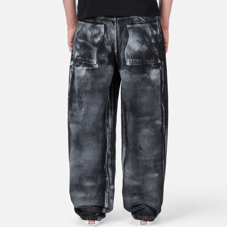 DIME BAGGY DENIM PANTS - BLACK (WHITE PAINT)