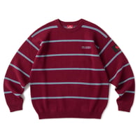 HELLRAZOR STRIPED RIB CREW KNIT - BURGUNDY