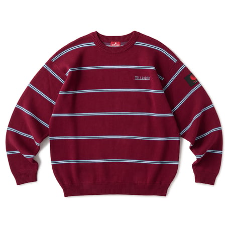 HELLRAZOR STRIPED RIB CREW KNIT - BURGUNDY