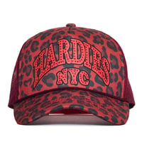 HARDIES HARDWEAR RHINESTONE TRUCKER HAT - RED CHEETAR/BLACK